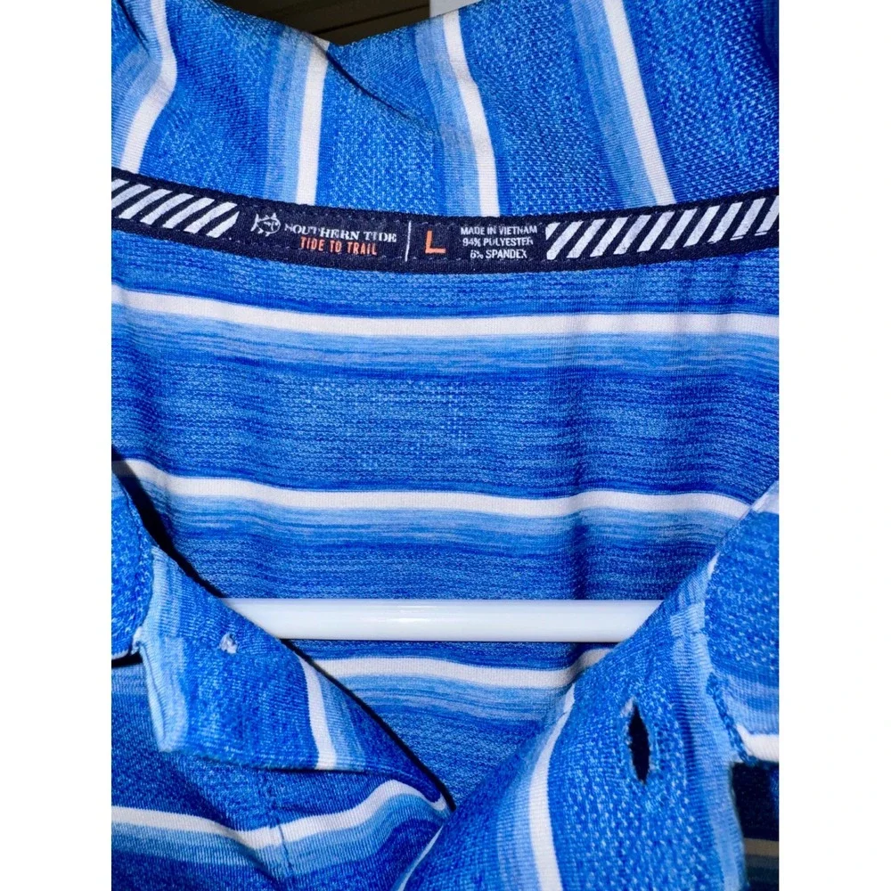 Southern Tide to Trail Mens Blue‎ Striped Performance Polo Shirt Large L